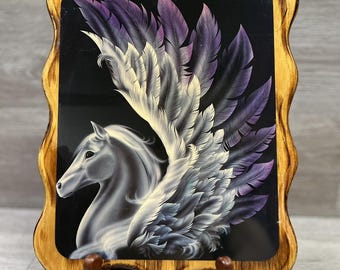 Vintage Unicorn Wall Hanging Picture On Wood Mythical Lacquered 11 X 9