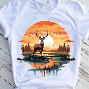 Deer Sunset PNG Sublimation Design: Nature Art (Digital Download)