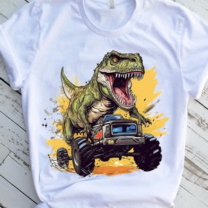 T Rex Sublimation,Tyrannosaurus Rex Png, T-rex riding a monster truck creative design for shirt, digital downloads