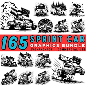 Sprint Car SVG Bundle: Racing Clipart, Cricut Cut Files (Commercial Use, Digital Download