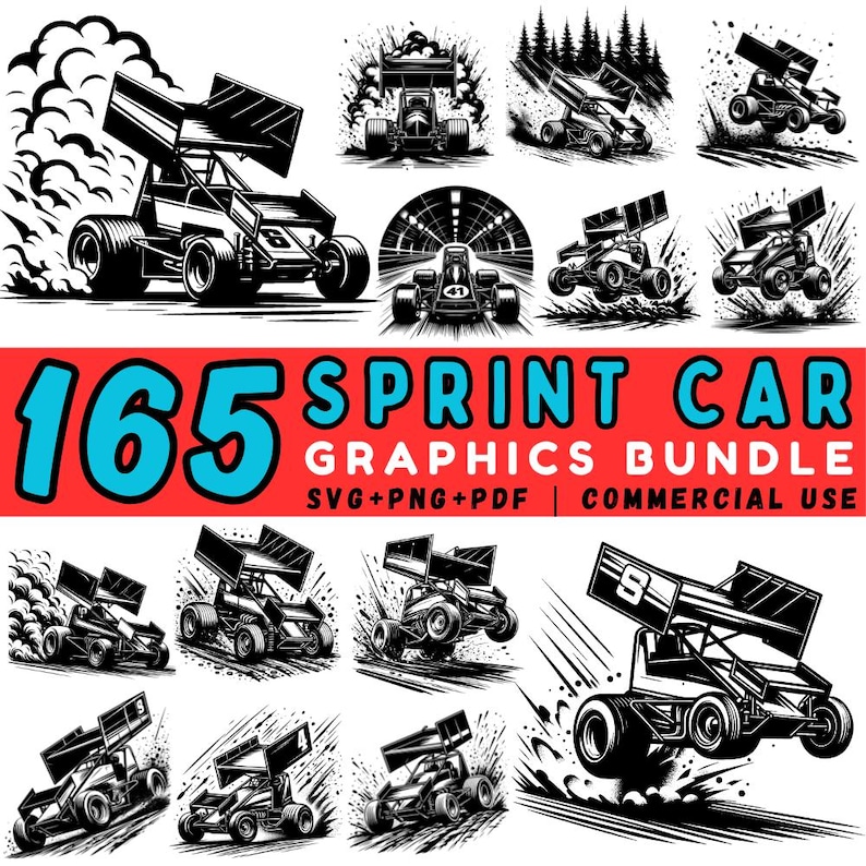 Sprint Car SVG Bundle: Racing Clipart, Cricut Cut Files (commercial Use ...