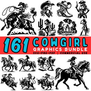 Cowgirl SVG Bundle: Western Rodeo Clipart for Cricut (Commercial Use, Digital Download