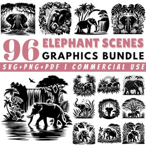 96 Elephant Jungle SVG Bundle: Safari Forest Clipart, Wildlife Silhouette, Cricut Files (Commercial Use)