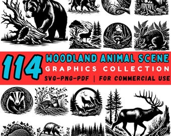 Woodland Animal Scene SVG Bundle: Forest Wildlife Cut Files (Commercial Use, Digital Download