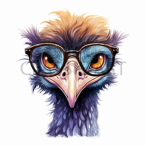 Ostrich PNG Sublimation file - fashionable purple geek ostrich wearing glasses - instant digital download