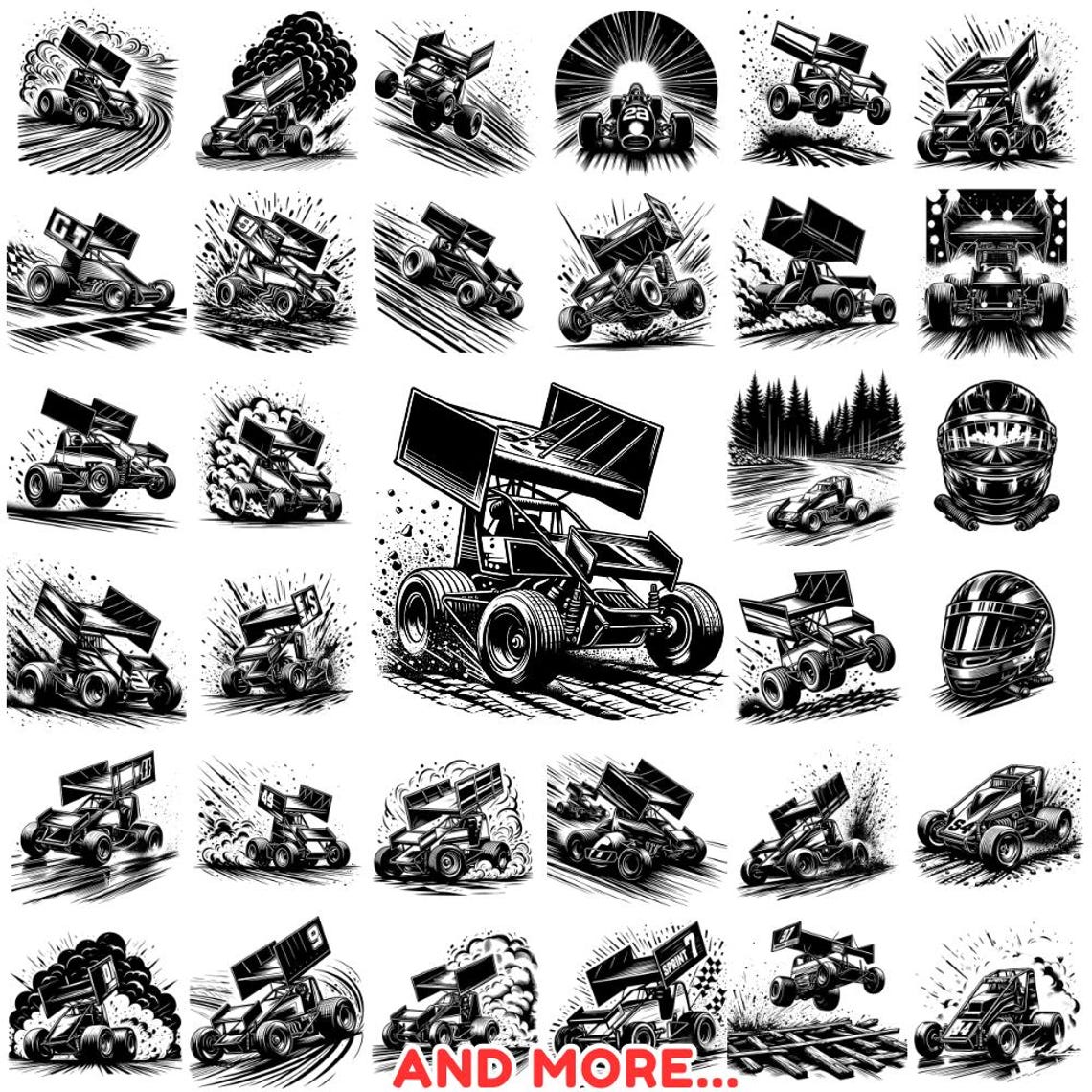 Sprint Car SVG Bundle: Racing Clipart, Cricut Cut Files (commercial Use ...