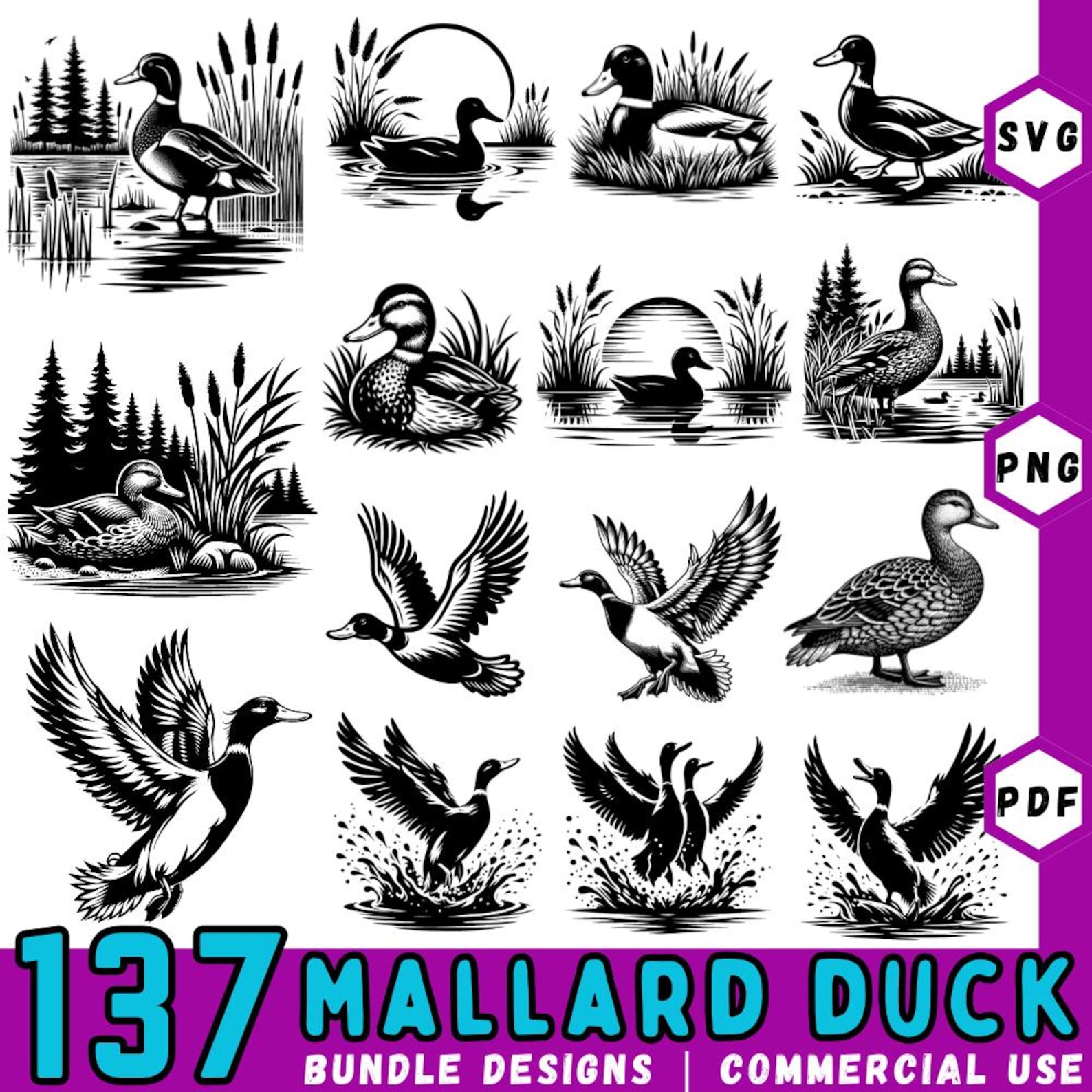 137 Mallard Duck Svg Bundle | Duck Hunting Svg Dxf Png Eps | Waterfowl ...