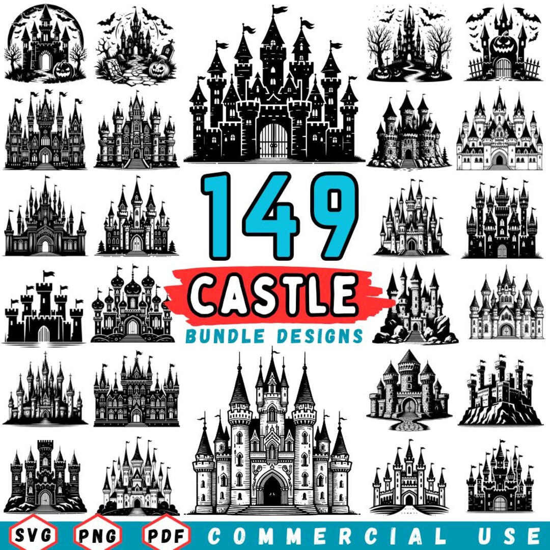 Castle SVG Bundle: 149 Fairytale, Medieval Palace Designs (commercial ...