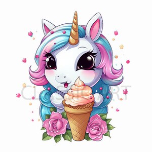 Archivo PNG de sublimación de unicornio: un unicornio increíble comiendo un delicioso helado. Descargas digitales instantáneas.