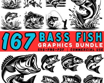 Bass Fish SVG Bundle: Fishing Silhouette Cut Files (Digital Download, Commercial Use
