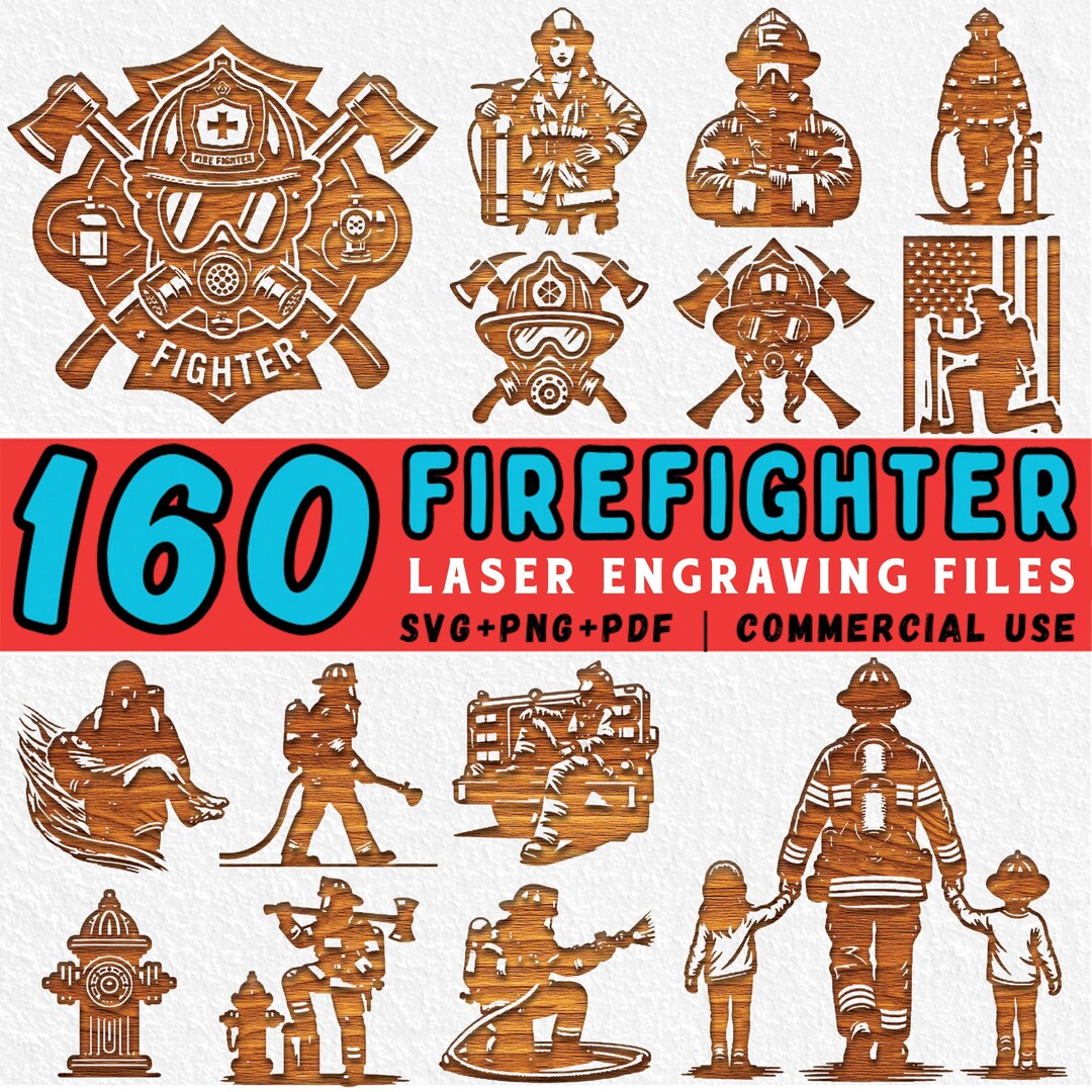 160 Firefighter Laser Engraving SVG Bundle: Fireman Silhouettes, Rescue ...