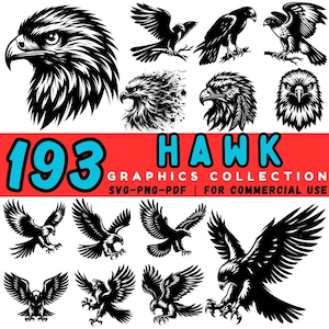 Hawk SVG Bundle: Flying Bird of Prey Cut Files (Commercial Use, Digital Download