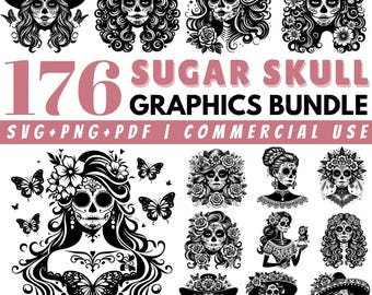 Sugar Skull SVG Bundle | Day of the Dead Clipart (Commercial Use)