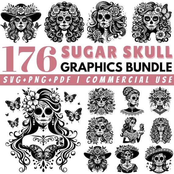 Sugar Skull SVG Bundle | Day of the Dead Clipart (Commercial Use)
