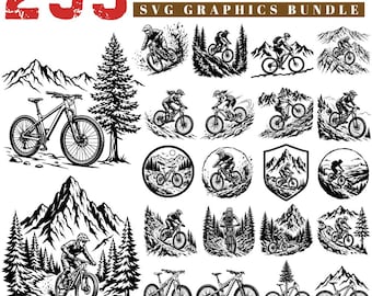 295 Mountainbike SVG-paket: MTB-cykel Clipart, cykelklippfiler (kommersiellt bruk)