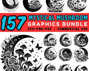 Pacchetto SVG di funghi mistici: Clipart della foresta bohémien (uso commerciale, download digitale)