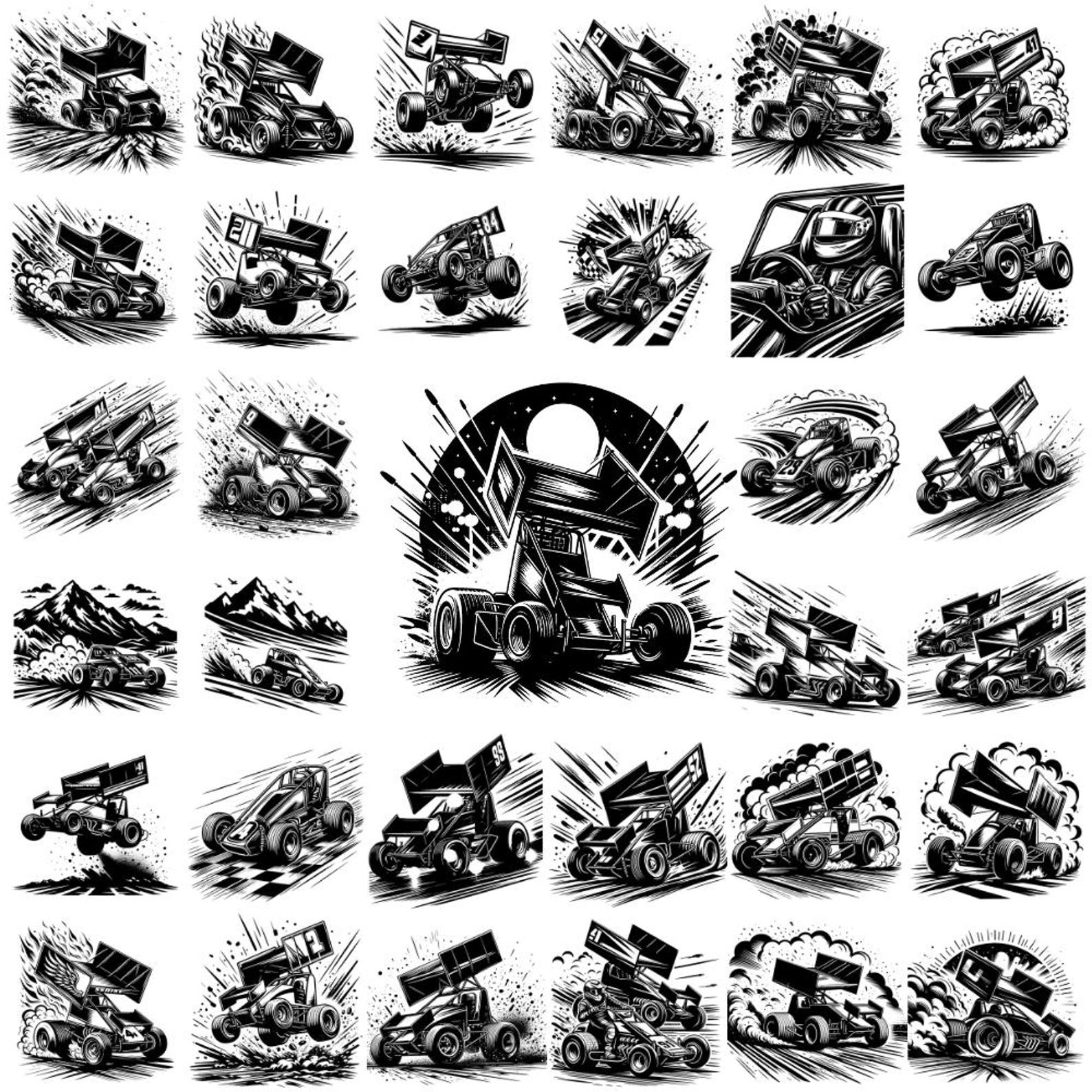 Sprint Car SVG Bundle: Racing Clipart, Cricut Cut Files (commercial Use ...