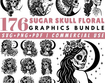 Sugar Skull Floral SVG Bundle: Dia de los Muertos Designs (Digital Download
