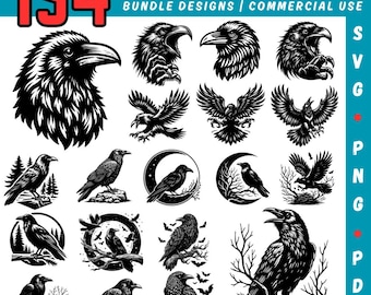 Raven SVG Bundle | 154 Gothic Bird Silhouette Designs (Digital Download)