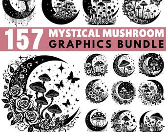 Pacchetto SVG di funghi mistici: Clipart della foresta bohémien (uso commerciale, download digitale)