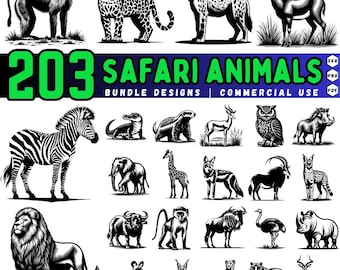 203 Safari Animals SVG Bundle: Lion, Elephant, Giraffe, Zebra Clipart for Cricut (Commercial Use)