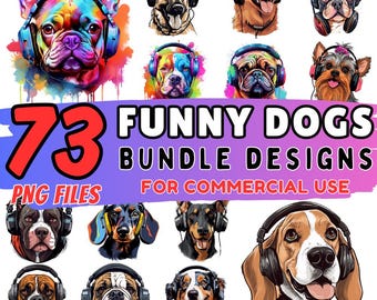 Paquete de imágenes PNG de perros divertidos / 73 diseños de mascotas, imágenes prediseñadas para sublimación (descarga digital)