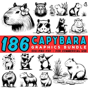 186 Capybara SVG Bundle | Cute Capybara Clipart for Cricut | Capybara Faces & Poses DXF Files | Commercial Use