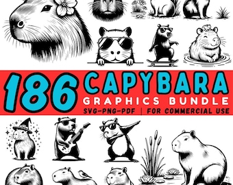 Kapybara SVG-paket | Söt clipart, ansikten och poser (digital nedladdning)