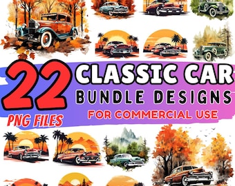 Classic Car PNG Bundle: Retro Auto Clipart (Digital Download, Commercial Use)