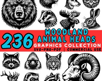 Woodland Animal Heads SVG Bundle: Forest Creatures Clipart (Digital Download