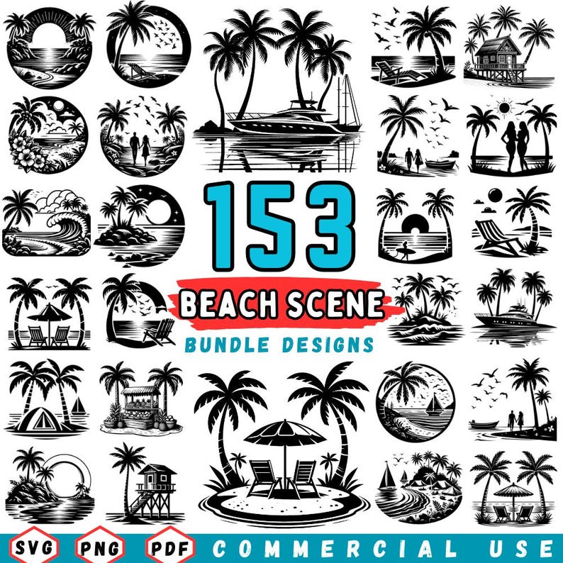 Beach Scene SVG Bundle | 153 Summer Vacation Cut Files (digital ...