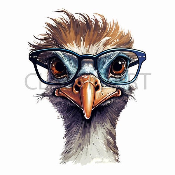 Ostrich PNG Sublimation file - splashy geek nerd ostrich with glasses - instant digital download
