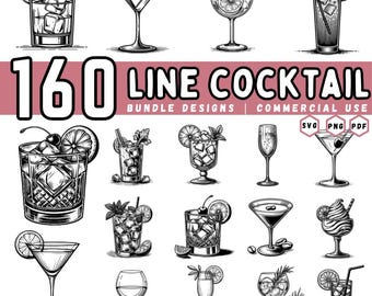160 Cocktail SVG Bundle: Line Art Drink Clipart, Martini Glass, Margarita (Commercial Use)