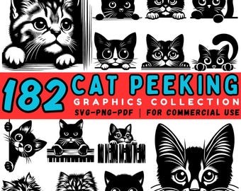 Cat Peeking SVG Bundle | 182 Cute Cut Files (Commercial Use)