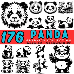 176 Panda SVG Bundle | Cute Baby Panda DXF Files | Jungle Animal Clipart for Cricut | Kawaii Panda Cut Files for Kids Craft | Commercial Use
