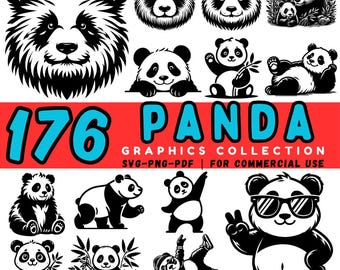 Cute Panda SVG Bundle | 176 Kawaii Clipart, Commercial Use (Digital Download)