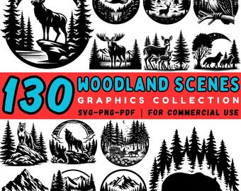 Woodland Scene SVG Bundle: Forest Animals, Trees, Rustic Clipart (Commercial Use, Digital Download
