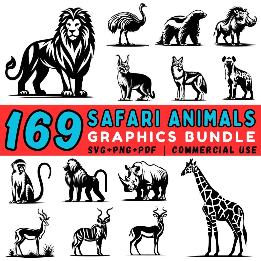 169 Safari Animals SVG Bundle: Jungle Wildlife Clipart, Zoo Animal ...