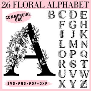 26 Blumen Alphabet SVG Bundle: Botanische Buchstaben Monogramme, Floral Initial Clipart (kommerzielle Nutzung)