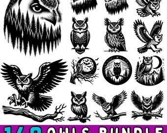 Pakiet 169 sów w formacie svg | sowa w formacie dxf png eps clipart | urocze pliki do cięcia sylwetek ptaków dla programu Cricut | projekty svg zwierząt leśnych | natychmiastowe pobranie