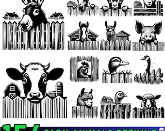 158 Farm Animals Peeking SVG Bundle: Cow, Pig, Horse Clipart (Commercial Use)