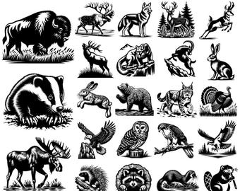 Wild Animals Forest Scene SVG Bundle: Nature Silhouette Clipart (Commercial Use)