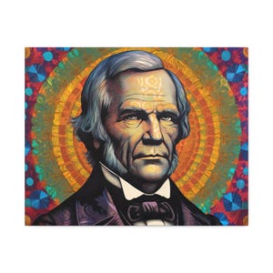 Andrew Johnson, USA:s 17:e president, porträtt av en äldre statsman, kanvas, sträckt 4,8 cm | Färgglad Halo Pop Art