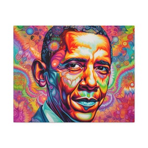 Barack Obama, USA:s 44:e president, färgglad psykedelisk porträttduk