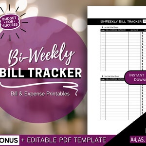 Bi-Weekly Bill Tracker, Editable Bill Planner, Printable Budget Worksheet, Monthly Spending, Personal Expense Sheet, Fillable PDF