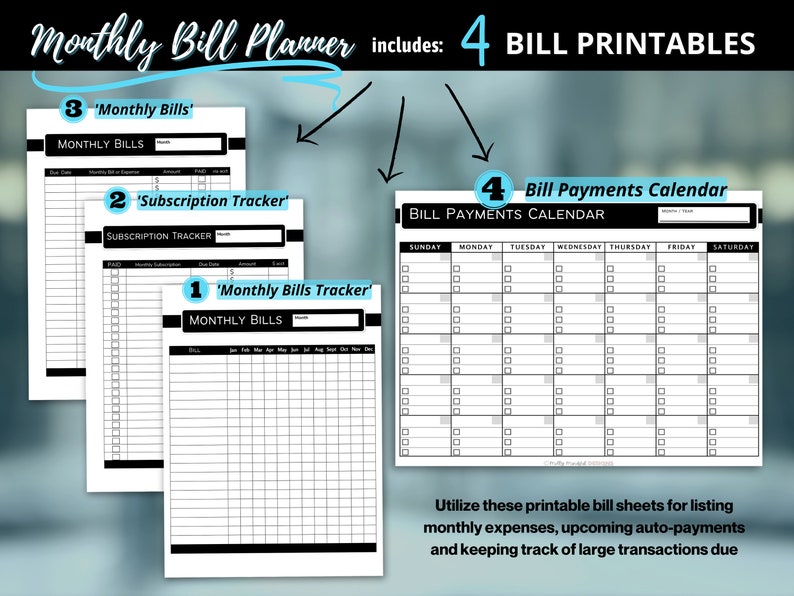 Editable Monthly Bill Tracker, Budget Planner Printable, Bill Expense ...