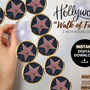 DIY Red Carpet Party Labels - 2&quot; Glam Round Stickers, Digital Download, Editable PDF, Printable Sticker Sheet, Party Decor, VIP Event