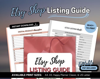 Etsy Shop Listing Guide, SEO Checklist, Product Planner (Printable PDF)