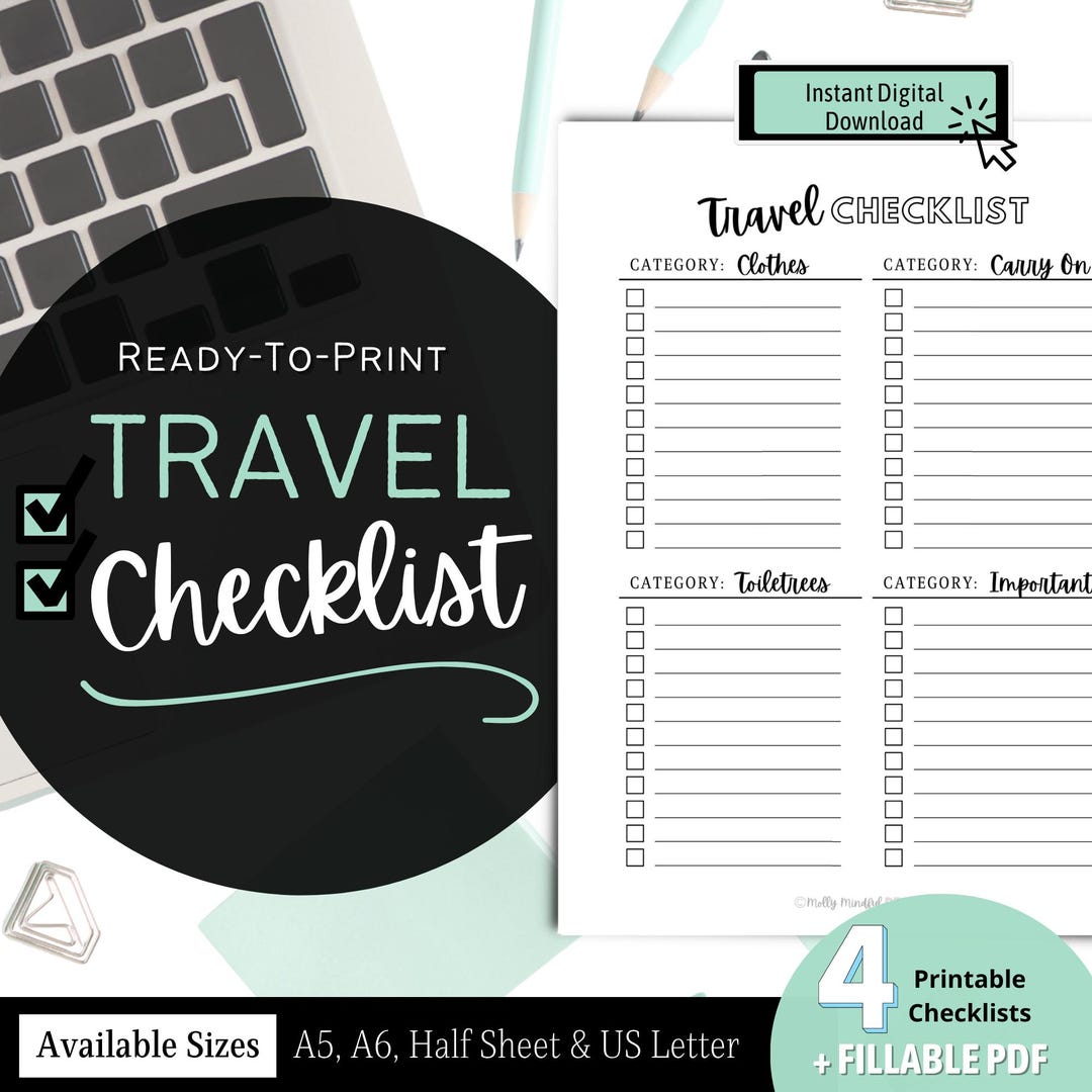 Editable Travel Checklist: Printable Packing List Template (digital ...