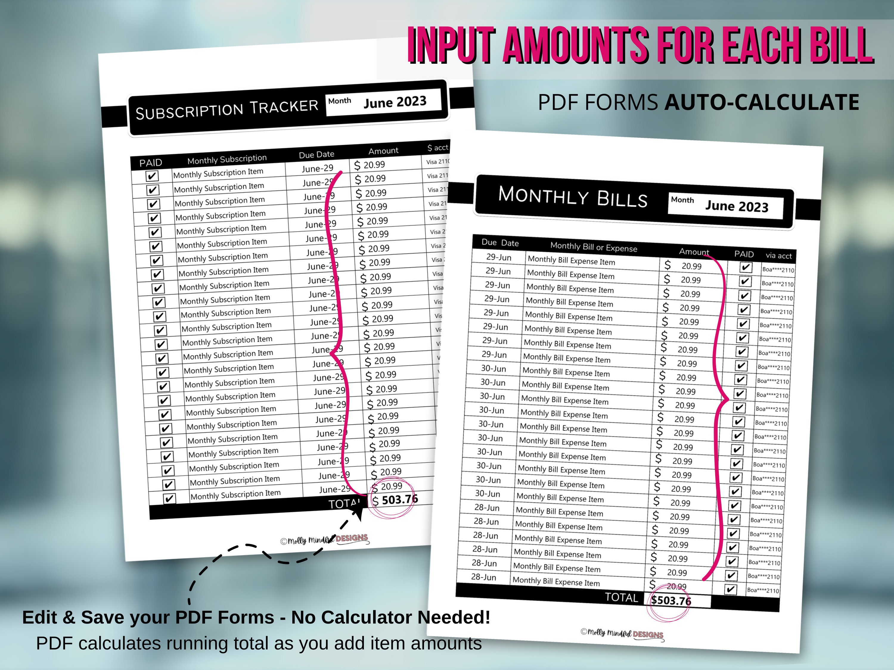 Editable Monthly Bill Tracker, Budget Planner Printable, Bill Expense ...
